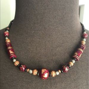 Burgundy Gold Black Beaded Necklace